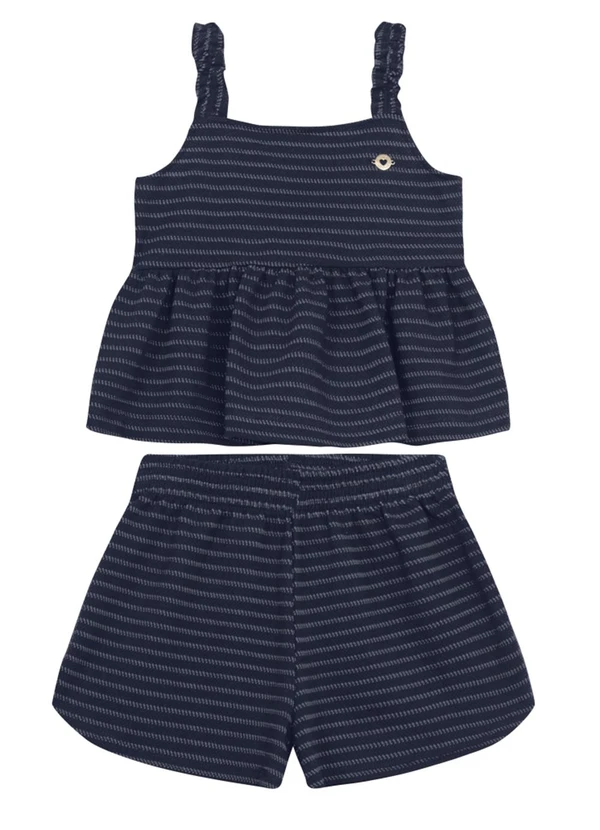 Brandili - Conjunto Infantil Menina em Tecido Especial Azul