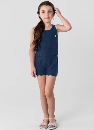 Brandili Mundi - Conjunto Infantil Menina em Tricô  Azul - BRANDILI MUNDI