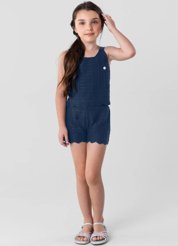 Brandili Mundi - Conjunto Infantil Menina em Tricô  Azul