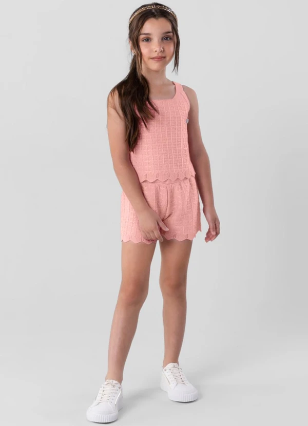 Brandili Mundi - Conjunto Infantil Menina em Tricô  Rosa
