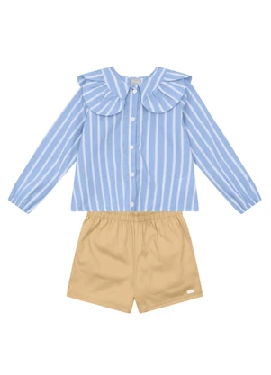 Brandili Mundi - Conjunto Infantil Menina em Tricoline Azul - BRANDILI MUNDI