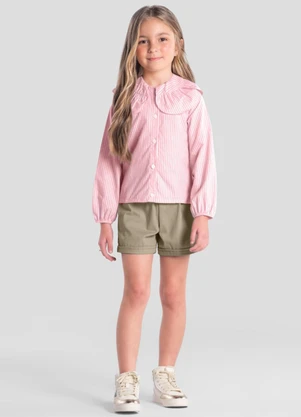 Brandili Mundi - Conjunto Infantil Menina em Tricoline Rosa - BRANDILI MUNDI