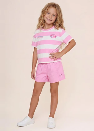 Brandili - Conjunto Infantil Menina em Tricoline Rosa - BRANDILI