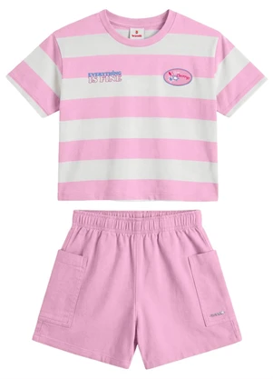 Brandili - Conjunto Infantil Menina em Tricoline Rosa - BRANDILI