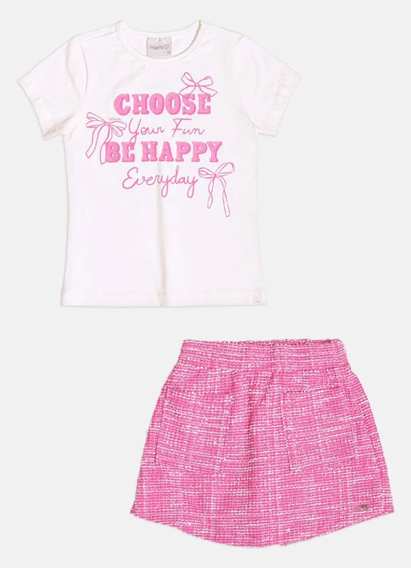 Momi - Conjunto Infantil Menina em Tweed Pink com Bolso
