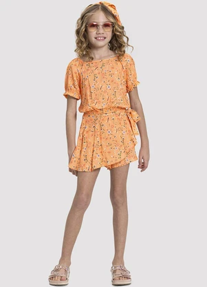 Alakazoo - Conjunto Infantil Menina em Viscose Estampado Laranja - ALAKAZOO