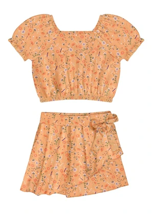 Alakazoo - Conjunto Infantil Menina em Viscose Estampado Laranja - ALAKAZOO