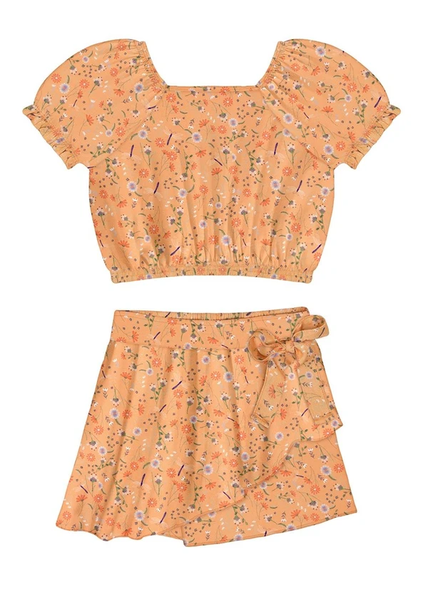 Alakazoo - Conjunto Infantil Menina em Viscose Estampado Laranja 2