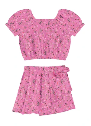Alakazoo - Conjunto Infantil Menina em Viscose Estampado Rosa - ALAKAZOO