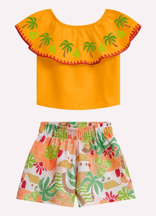 Nanai - Conjunto Infantil Menina Estampa Amarelo