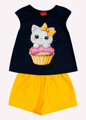 Kyly - Conjunto Infantil Menina Estampa Azul Marinho - KYLY