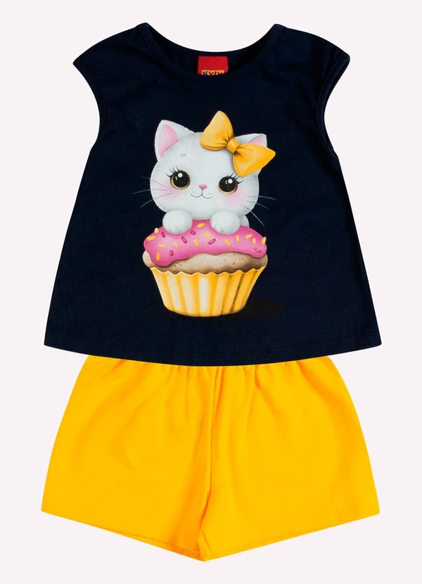 Kyly - Conjunto Infantil Menina Estampa Azul Marinho