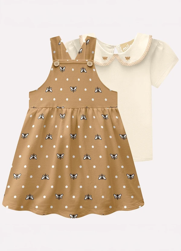 Milon - Conjunto Infantil Menina Estampa Bege