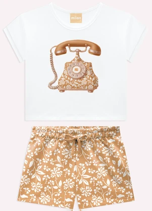 Milon - Conjunto Infantil Menina Estampa Branco - MILON