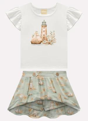 Milon - Conjunto Infantil Menina Estampa Branco - MILON