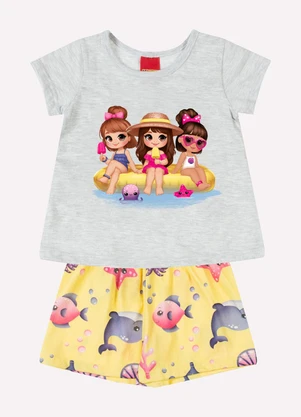 Kyly - Conjunto Infantil Menina Estampa Cinza - KYLY