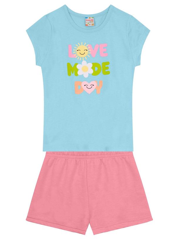 Brandili - Conjunto Infantil Menina Estampa em Puff Azul