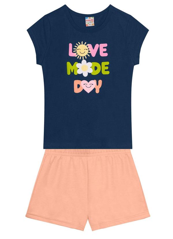 Brandili - Conjunto Infantil Menina Estampa em Puff Azul