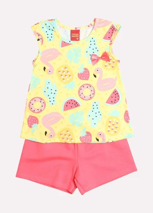 Kyly - Conjunto Infantil Menina Estampa Frutas Amarelo - KYLY