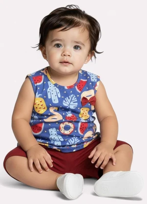 Kyly - Conjunto Infantil Menina Estampa Frutas Azul - KYLY
