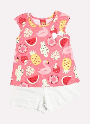 Kyly - Conjunto Infantil Menina Estampa Frutas Vermelho - KYLY