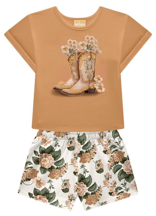 Milon - Conjunto Infantil Menina Estampa Marrom