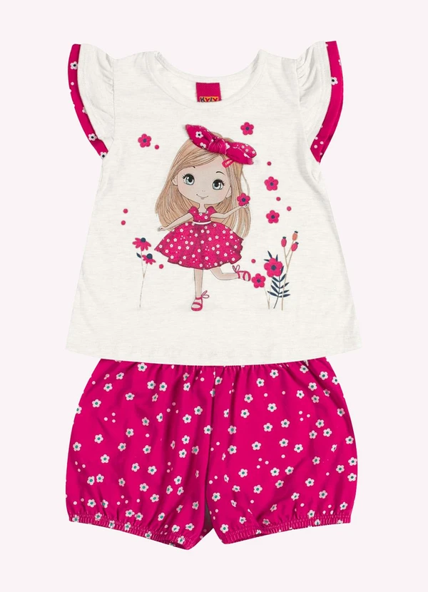 Kyly - Conjunto Infantil Menina Estampa Off White 1