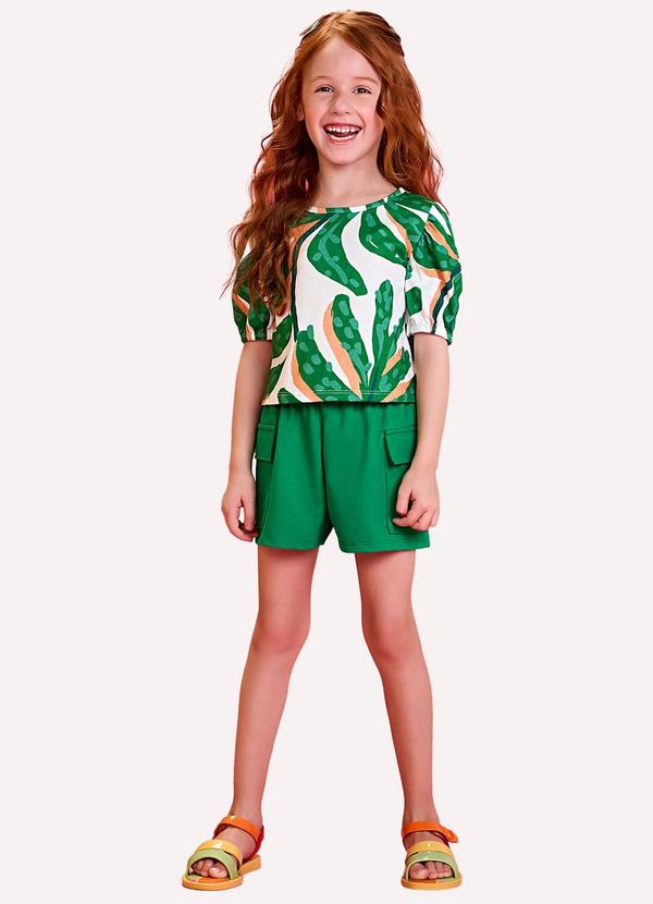 Nanai - Conjunto Infantil Menina Estampa Tropical Verde