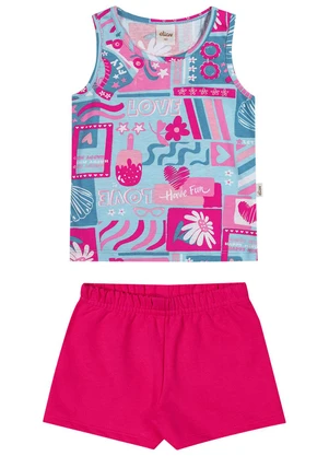 Elian - Conjunto Infantil Menina Estampa Verão Azul - ELIAN
