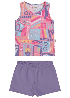 Elian - Conjunto Infantil Menina Estampa Verão Rosa - ELIAN