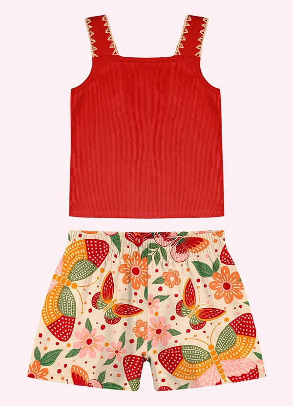 Nanai - Conjunto Infantil Menina Estampa Vermelho