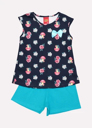 Kyly - Conjunto Infantil Menina Estampado Azul Marinho - KYLY