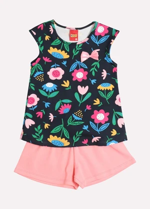 Kyly - Conjunto Infantil Menina Estampado Azul Marinho - KYLY