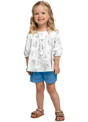 Milon - Conjunto Infantil Menina Estampado Azul - MILON