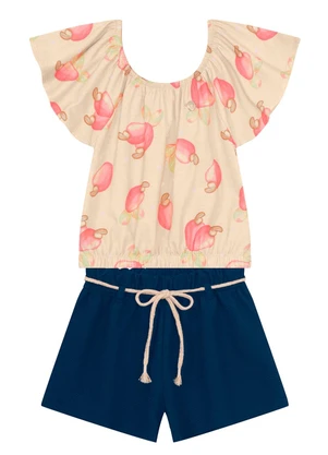 Brandili - Conjunto Infantil Menina Estampado Bege - BRANDILI