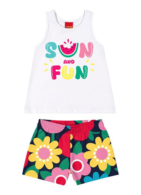 Kyly - Conjunto Infantil Menina Estampado Branco
