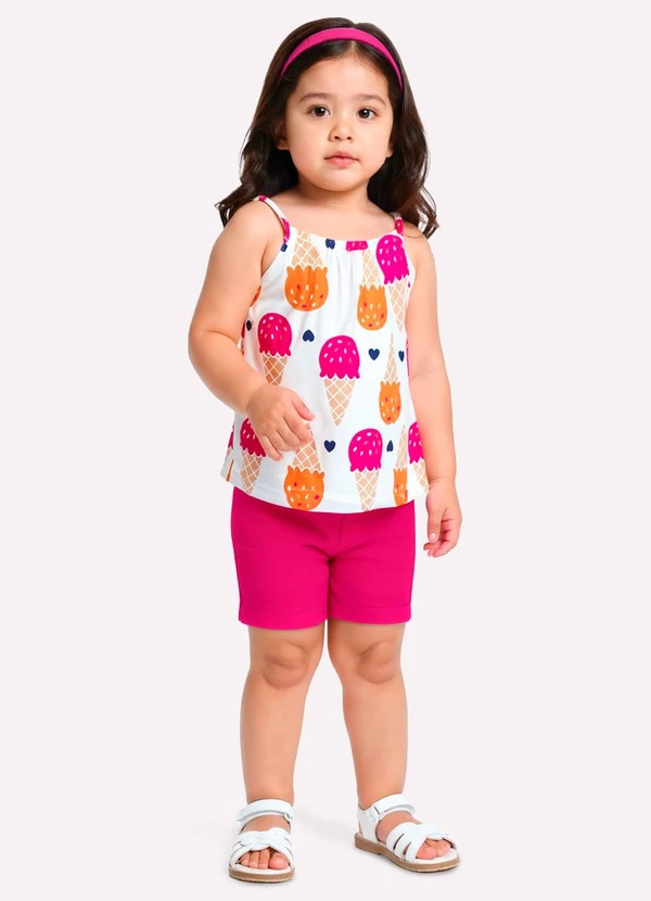 Kyly - Conjunto Infantil Menina Estampado Branco