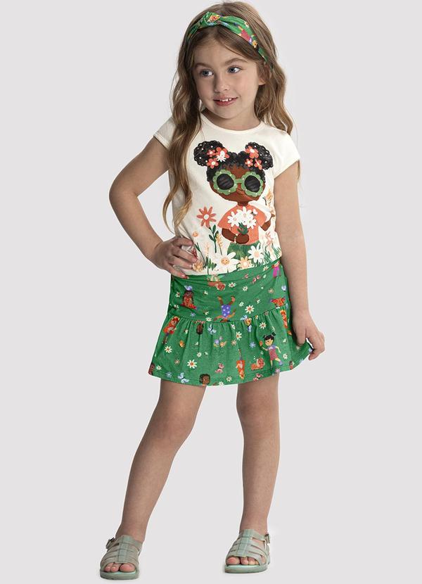 Alakazoo - Conjunto Infantil Menina Estampado com Strass Verde
