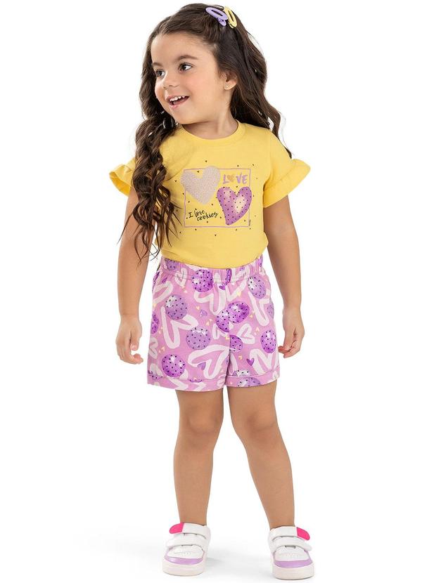 Elian - Conjunto Infantil Menina Estampado Elian Amarelo 1