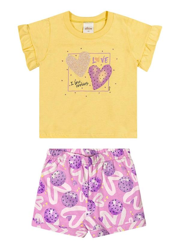 Elian - Conjunto Infantil Menina Estampado Elian Amarelo 2