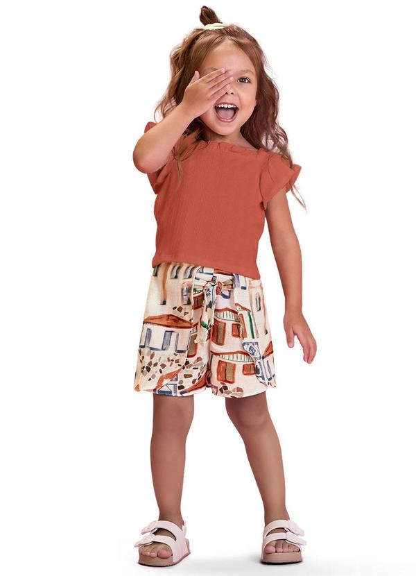 Nanai - Conjunto Infantil Menina Estampado Laranja
