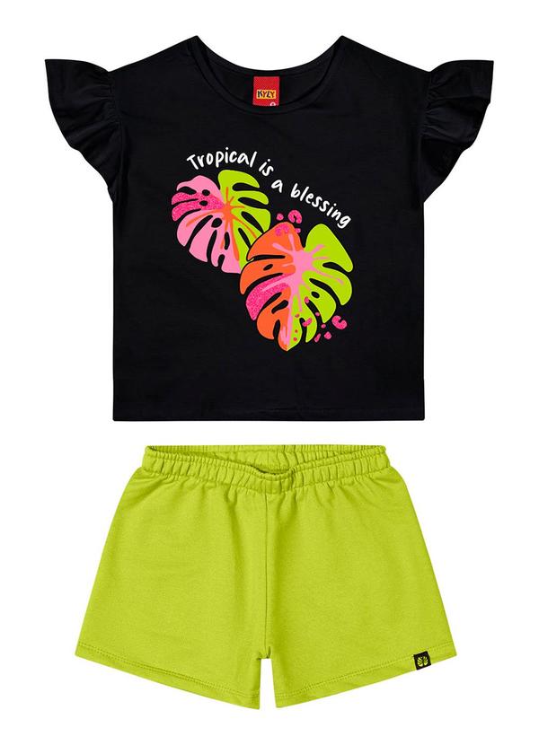 Kyly - Conjunto Infantil Menina Estampado Preto