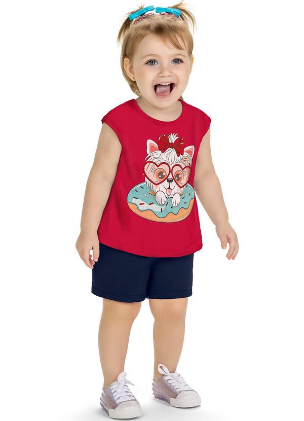Kyly - Conjunto Infantil Menina Estampado Vermelho