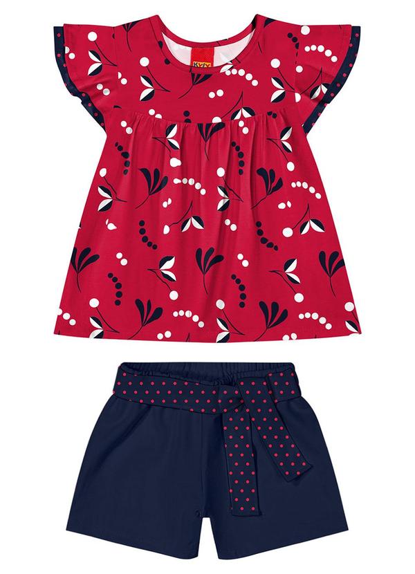 Kyly - Conjunto Infantil Menina Estampado Vermelho