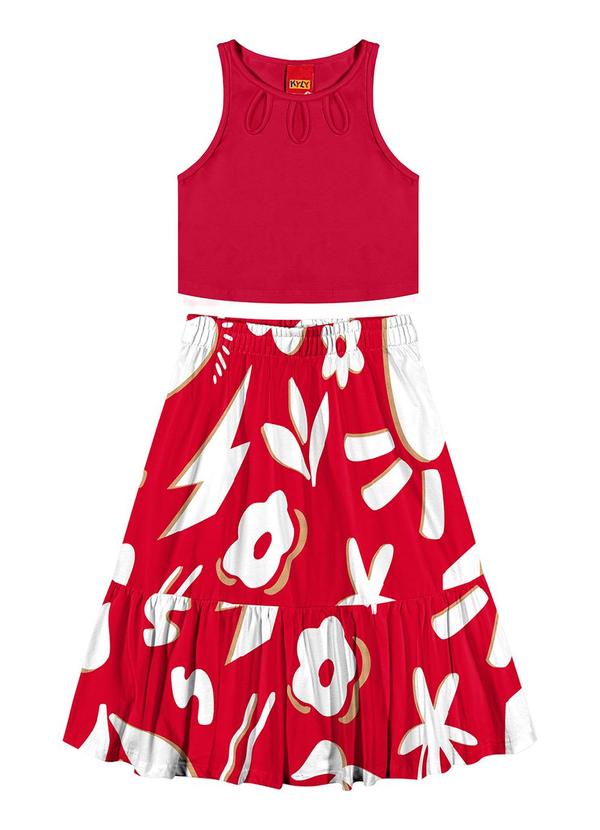 Kyly - Conjunto Infantil Menina Estampado Vermelho