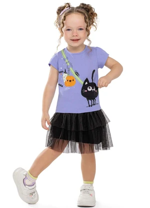 Elian - Conjunto Infantil Menina Fantasia Gato Roxo - ELIAN