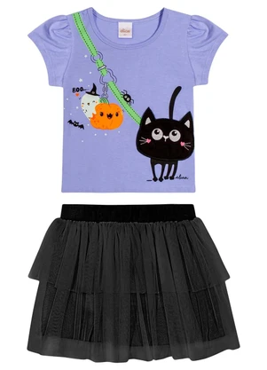 Elian - Conjunto Infantil Menina Fantasia Gato Roxo - ELIAN