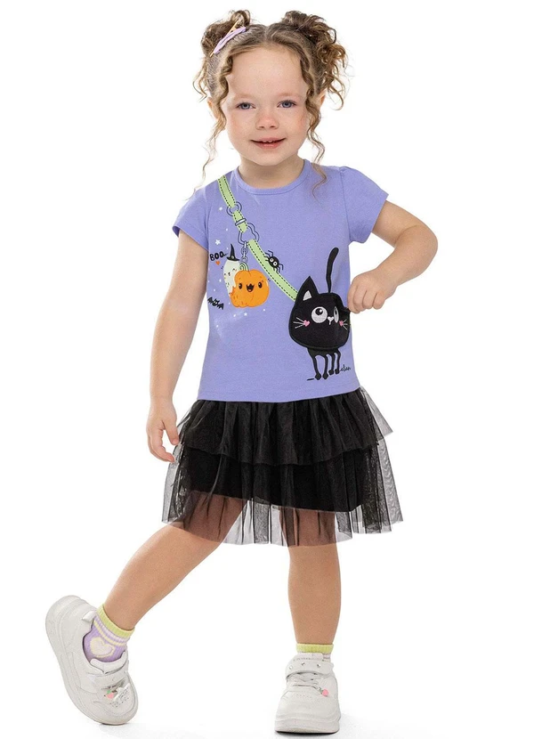 Elian - Conjunto Infantil Menina Fantasia Gato Roxo