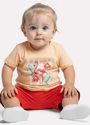 Kyly - Conjunto Infantil Menina Flamingo Laranja - KYLY