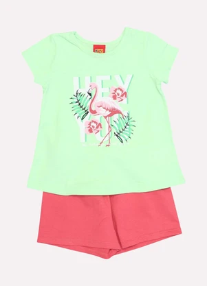 Kyly - Conjunto Infantil Menina Flamingo Verde - KYLY